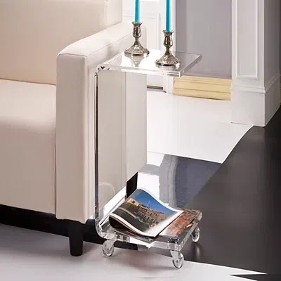 Kirkland's Acrylic Curved Edge C-table With Wheels In Transparent