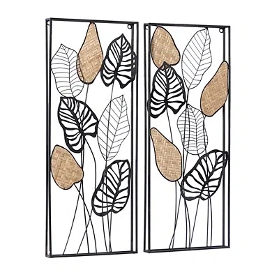 Kirkland's Metal Palm Leaf Panel Wall Plaques In Multi