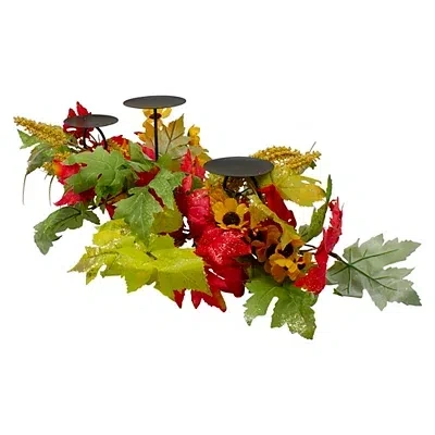 Kirkland's Sunflower And Leaves Candle Centerpiece In Multi