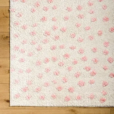 Kirkland's Plush Pink Dotted Area Rug In Multi
