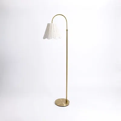 Kirkland's Arched Floor Lamp With White Rattan Shade In White