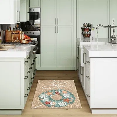 Kirkland's Joy Coastal Wreath Christmas Accent Rug In Multi