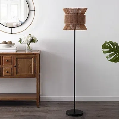 Kirkland's Floor Lamp With Natural Woven Shade In Multi