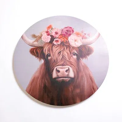 Kirkland's Round Floral Highland Cow Canvas Art Print In Multi