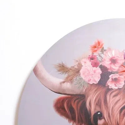 Kirkland's Round Floral Highland Cow Canvas Art Print In Multi
