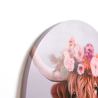 Kirkland's Round Floral Highland Cow Canvas Art Print In Multi