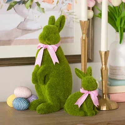 Kirkland's Moss Bunny With Bow Figurine In Green
