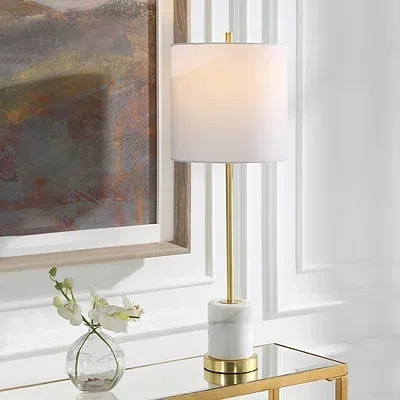 Kirkland's Marble And Gold Turret Buffet Lamp In White
