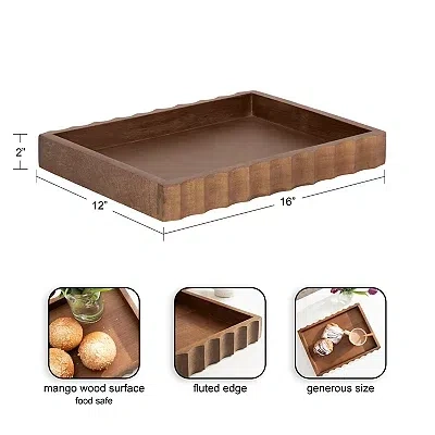 Kirkland's Walnut Brown Fluted Lissi Rectangular Serving Tray In Brown