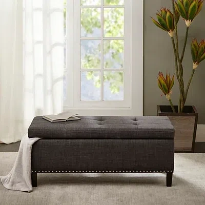 Kirkland's Linen Button Tufted Storage Bench In Black