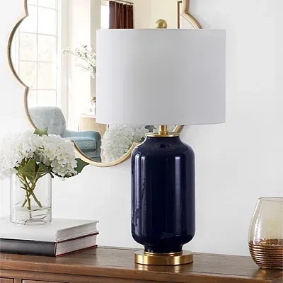Kirkland's Amaia Dark Blue Glass Table Lamp In White