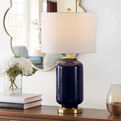 Kirkland's Amaia Dark Blue Glass Table Lamp In White