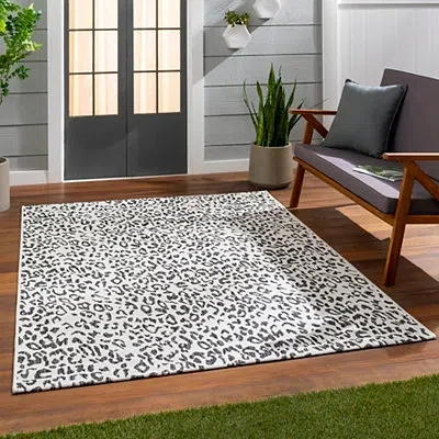 Kirkland's Cauli Black Leopard Print Outdoor Rug In Black