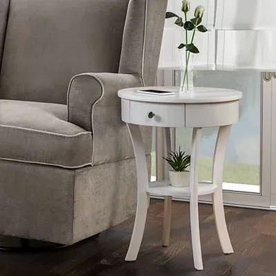 Kirkland's Curved Legs Round Drawer Accent Table In White