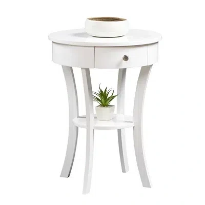 Kirkland's Curved Legs Round Drawer Accent Table In White