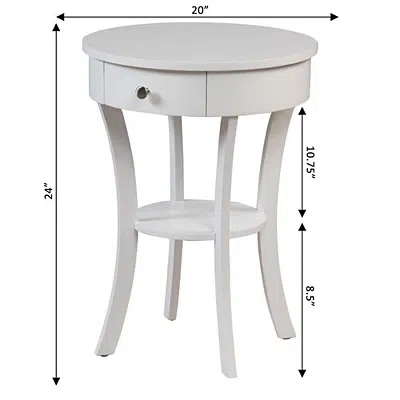 Kirkland's Curved Legs Round Drawer Accent Table In White
