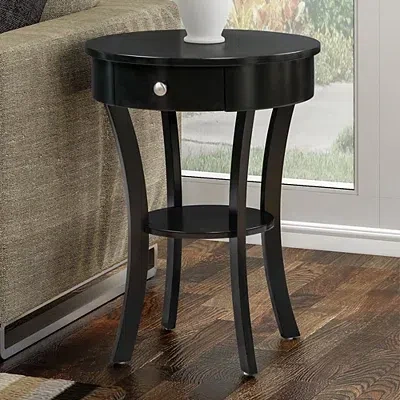 Kirkland's Curved Legs Round Drawer Accent Table In Multi