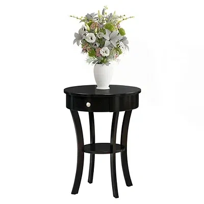 Kirkland's Curved Legs Round Drawer Accent Table In Multi