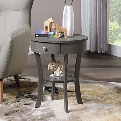 Kirkland's Curved Legs Round Drawer Accent Table In Gray