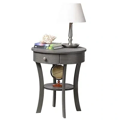 Kirkland's Curved Legs Round Drawer Accent Table In Gray