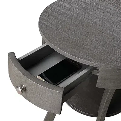 Kirkland's Curved Legs Round Drawer Accent Table In Gray
