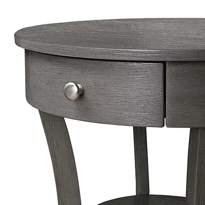 Kirkland's Curved Legs Round Drawer Accent Table In Gray