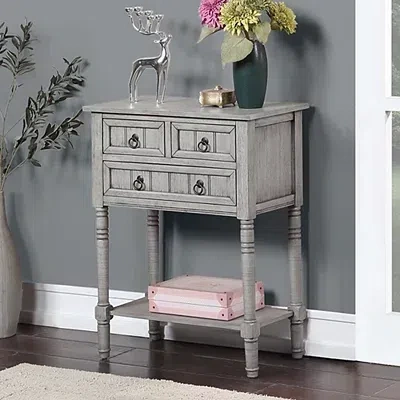 Kirkland's Light Gray 3-drawer Turned Legs Accent Table In Gray