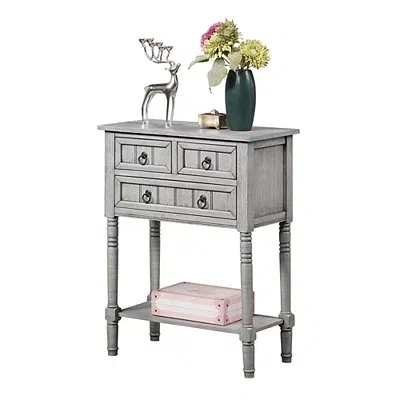 Kirkland's Light Gray 3-drawer Turned Legs Accent Table In Gray