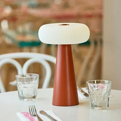 Kirkland's Led Cordless Lamp With Round Shade In Brown