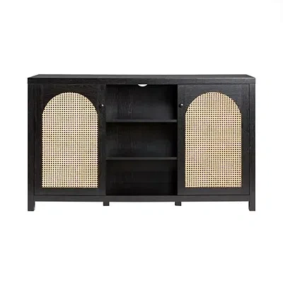 Kirkland's Wood And Rattan 2-door Sideboard In Black