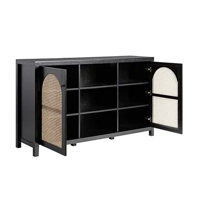 Kirkland's Wood And Rattan 2-door Sideboard In Black