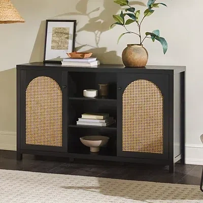 Kirkland's Wood And Rattan 2-door Sideboard In Black