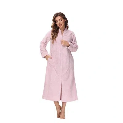 Kirkland's Large Plush Pink Front Zipper Bathrobe In Pink