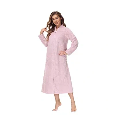 Kirkland's Medium Plush Pink Front Zipper Bathrobe In Pink