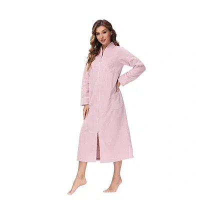 Kirkland's Medium Plush Pink Front Zipper Bathrobe In Pink