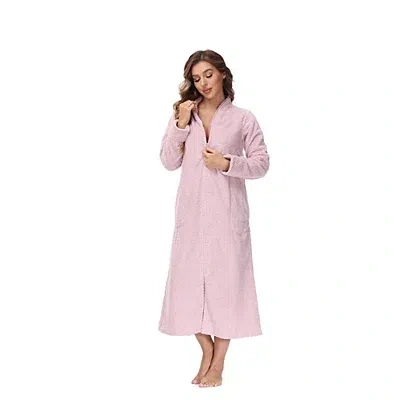 Kirkland's Medium Plush Pink Front Zipper Bathrobe In Pink