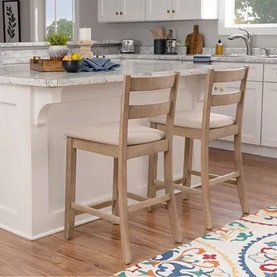 Kirkland's Rustic Graywash Wood Upholstered Counter Stool In Brown