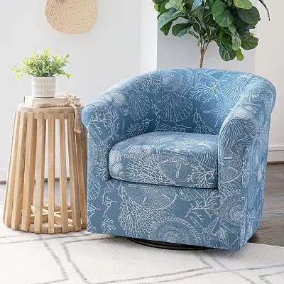 Kirkland's Coastal Bonnie Swivel Accent Chair In Blue