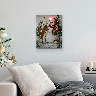 Kirkland's Led Snowman & Reindeer Christmas Canvas Art Print In Multi