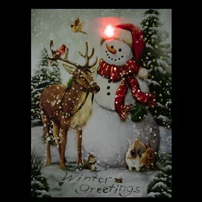 Kirkland's Led Snowman & Reindeer Christmas Canvas Art Print In Multi