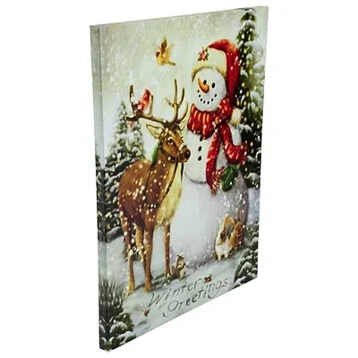 Kirkland's Led Snowman & Reindeer Christmas Canvas Art Print In Multi