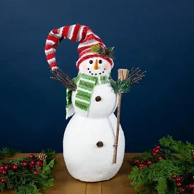 Kirkland's Glittered Snowman With Broom Figurine In Multi