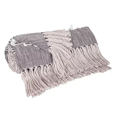 Kirkland's Light Gray Slub Striped Tassel Throw In Gray