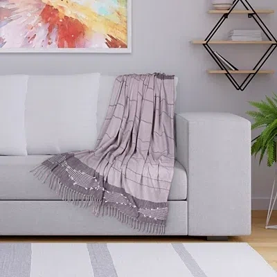 Kirkland's Light Gray Slub Striped Tassel Throw In Gray