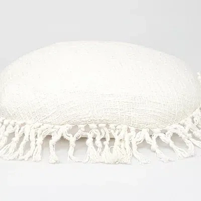 Kirkland's Round White Tassel Pillow In White