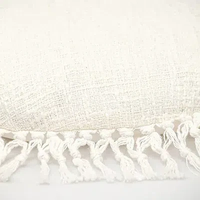 Kirkland's Round White Tassel Pillow In White