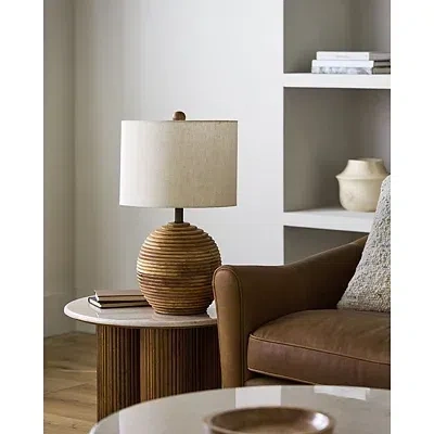 Kirkland's Acacia Wood Ribbed Polo Table Lamp In Multi