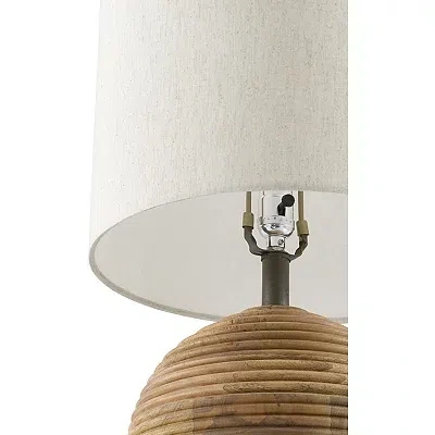 Kirkland's Acacia Wood Ribbed Polo Table Lamp In Multi