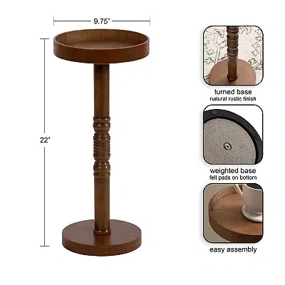 Kirkland's Rustic Brown Round Pine Wood Accent Table In Brown