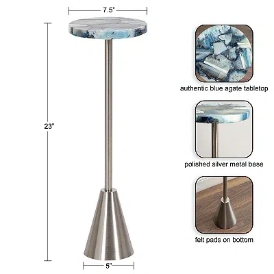 Kirkland's Maya Silver And Blue Agate Accent Table In Blue